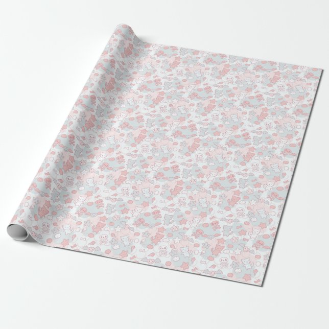Papel De Regalo patrón kawaii con doodle (Desenrollado)