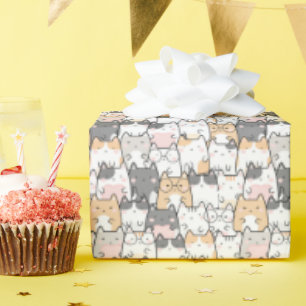 Papel De Regalo Patrón Kawaii de gatos sin mar