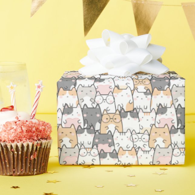 Papel De Regalo Patrón Kawaii de gatos sin mar (Fiesta de cumpleaños )