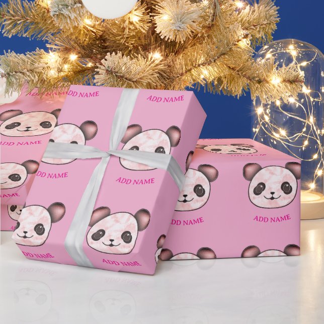 Papel De Regalo Patrón Kawaii Panda En Rosa (Vacaciones)