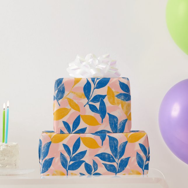 Papel De Regalo Patrón litográfico azul y amarillo negrita (Regalos de fiesta)