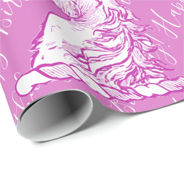 Papel De Regalo Patrón Mágico de Unicornio Rosa con Texto Personal (Esquina del rollo)