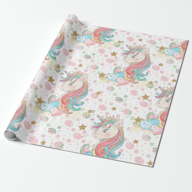 Papel De Regalo Patrón magnético de unicornio (Desenrollado)