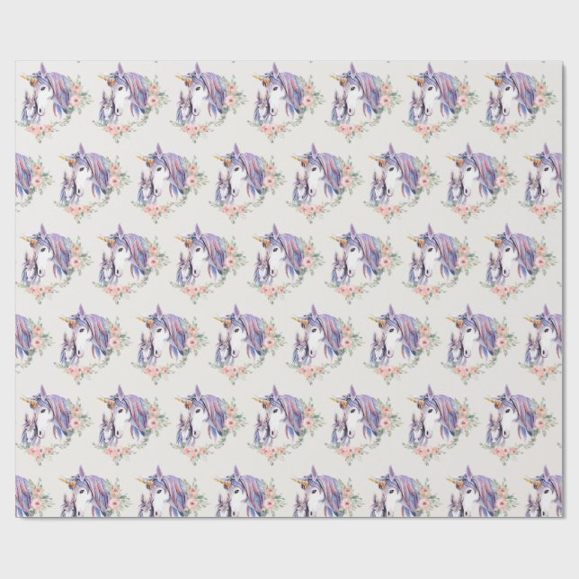 Papel De Regalo Patrón magnético de unicornio y acuarela para bebé (Superficie plana)