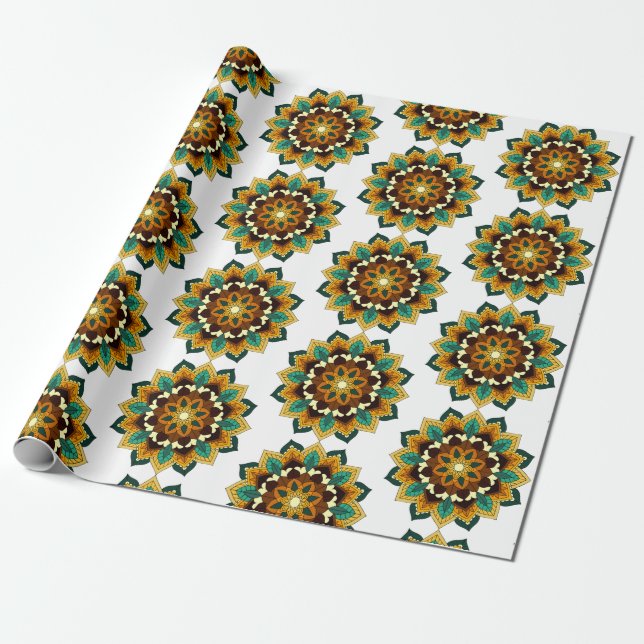 Papel De Regalo Patrón Mandala 02 en amarillo y marrón (Desenrollado)