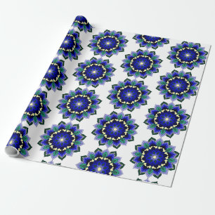 Papel De Regalo Patrón Mandala 02 en azul oscuro