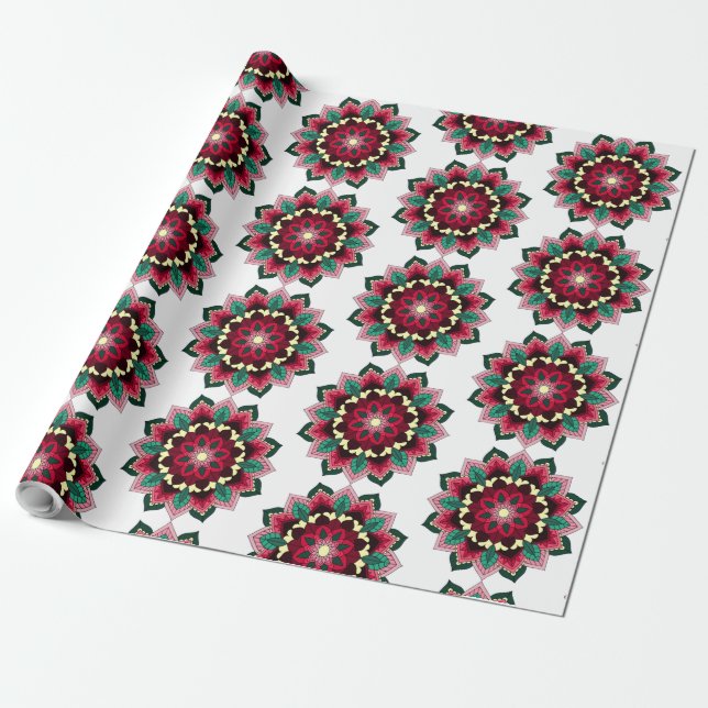 Papel De Regalo Patrón Mandala 02 en rosa profundo (Desenrollado)