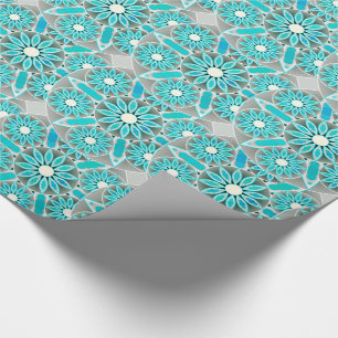 Papel De Regalo Patrón Mandala, turquesa, gris plateado y blanco