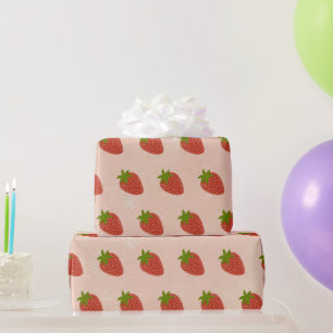 Papel De Regalo Patrón marrón de fresas rojas modernas
