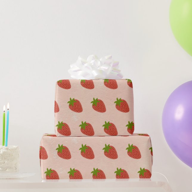 Papel De Regalo Patrón marrón de fresas rojas modernas (Regalos de fiesta)