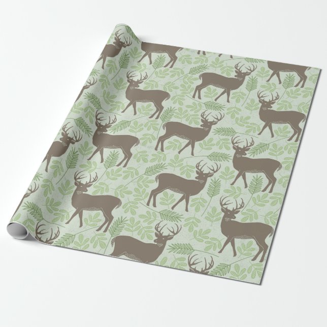 Papel De Regalo Patrón marrón verde de la fusión de los venados de (Desenrollado)