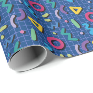 Papel De Regalo Patrón Memphis de los 80 azules