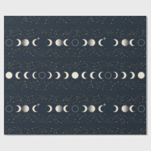 Papel De Regalo Patrón minimalista de fases lunares con estrellas