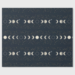 Papel De Regalo Patrón minimalista de fases lunares con estrellas 