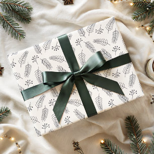 Papel De Regalo Patrón minimalista de ramas de pino de Navidad de