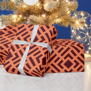 Papel De Regalo Patrón mínimo de Cubos Naranja Brown