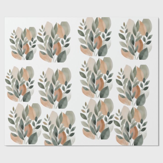 Papel De Regalo Patrón Mínimo de Hoja Botánica (Superficie plana)