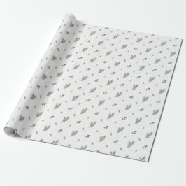 Papel De Regalo Patrón Mínimo de Navidad, Pino, Bayas
