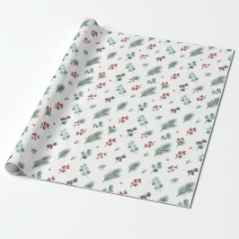 Papel De Regalo Patrón Mínimo de Navidad, Pino y Bayas