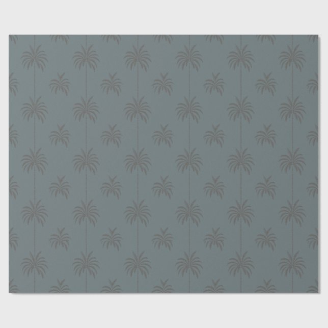 Papel De Regalo Patrón Mínimo de Palma Azul Gris Tropical  (Superficie plana)