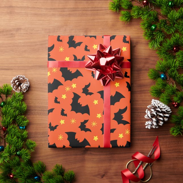 Papel De Regalo Patrón mínimo negro Naranja de Halloween (Regalo de vacaciones)