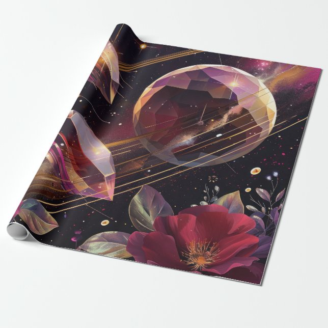 Papel De Regalo Patrón Místico Celestial Boho Amatista (Desenrollado)