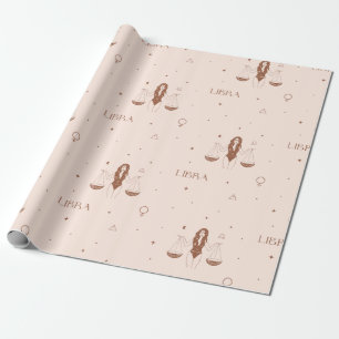 Papel De Regalo Patrón místico del zodiaco Libra en rosa y marrón