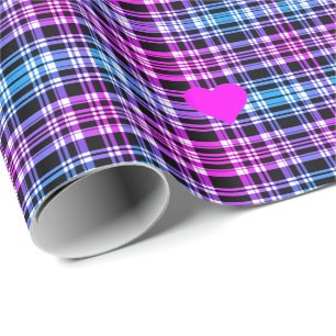 Papel De Regalo Patrón moderno azul rosado negro plateado, corazon