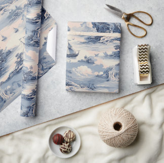 Papel De Regalo Patrón moderno Blue Stom Ocean Sea Toile de Jouy