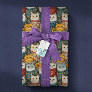 Papel De Regalo Patrón moderno de amigos de gatos florales rusos
