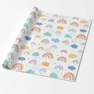 Papel De Regalo Patrón moderno de arcos de lluvia y nubes