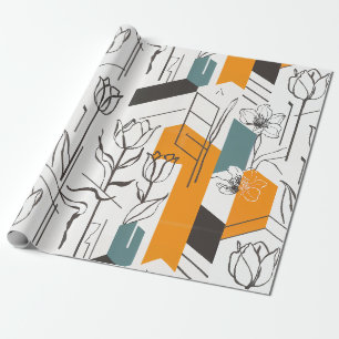 Papel De Regalo Patrón moderno de arte de línea de tulipán geométr