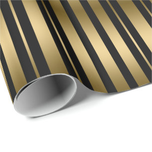 Papel De Regalo Patrón Moderno De Bandas Negra Y Oro