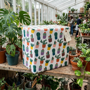 Papel De Regalo Patrón moderno de cactus en maceta blanco adorable
