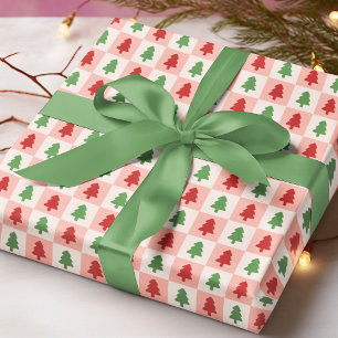 Papel De Regalo Patrón moderno de cuadros de árbol de Navidad mode