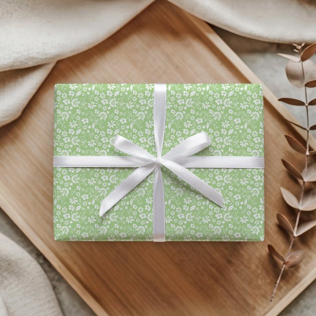 Papel De Regalo Patrón moderno de flor de primavera verde brillant (Modern Girly Light Green Spring Flower Pattern Wrapping Paper)