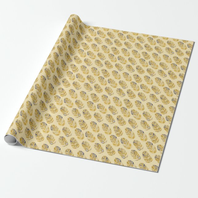 Papel De Regalo Patrón moderno de hojas tropicales acuáticas (Desenrollado)