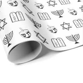 Papel De Regalo Patrón moderno de iconos blancos negros de jewish 