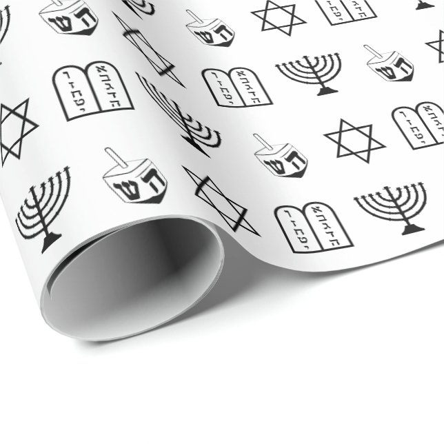 Papel De Regalo Patrón moderno de iconos blancos negros de jewish  (Esquina del rollo)