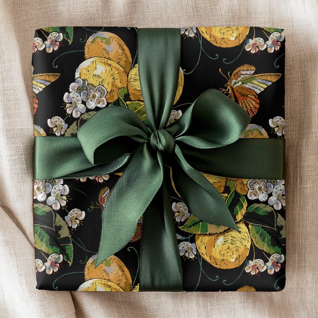 Papel De Regalo Patrón moderno de mariposa floral de cítricos limo (Subido por el creador)