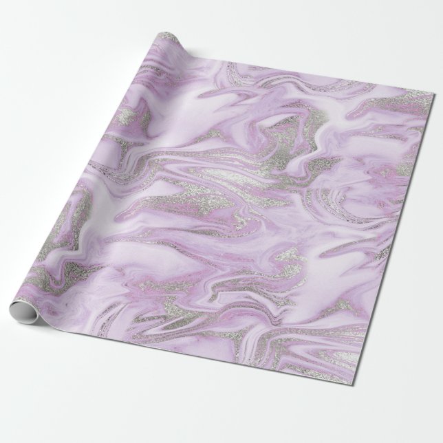 Papel De Regalo Patrón moderno de mármol morado y plateado claro (Desenrollado)
