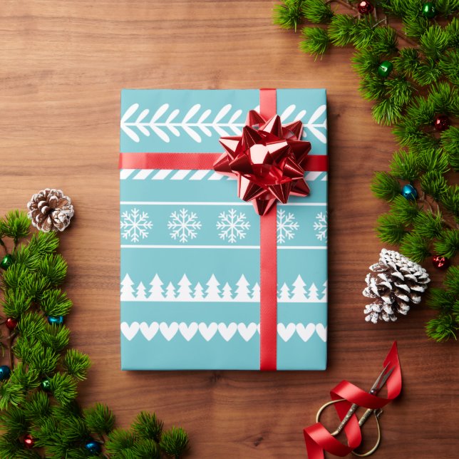 Papel De Regalo Patrón moderno de Navidad cian (Regalo de vacaciones)