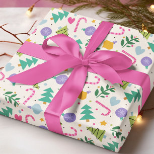 Papel De Regalo Patrón moderno de Navidad colorido árbol bastón de