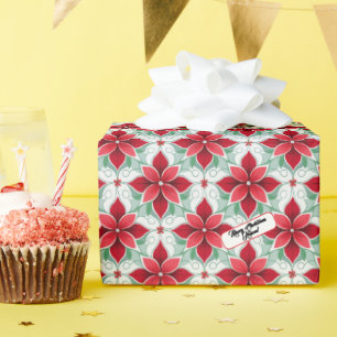 Papel De Regalo Patrón moderno de Navidad inspirado en Poinsettia