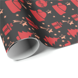 Papel De Regalo Patrón moderno de Navidad rojo negro lindo
