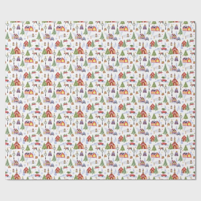 Papel De Regalo Patrón moderno de objetos de Navidad de invierno e (Superficie plana)
