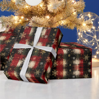 Papel De Regalo Patrón moderno de plaid con copos de nieve desluci