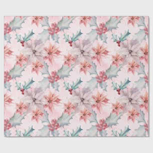 Papel De Regalo Patrón moderno de poinsettia acuarela verde rosa