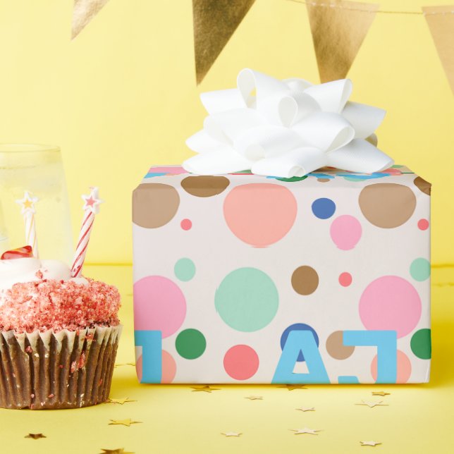Papel De Regalo Patrón moderno de punto de polka monograma (Fiesta de cumpleaños )