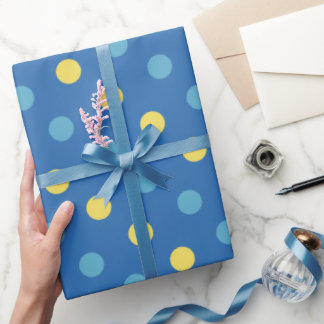 Papel De Regalo Patrón moderno de puntos de polka azul y amarillo